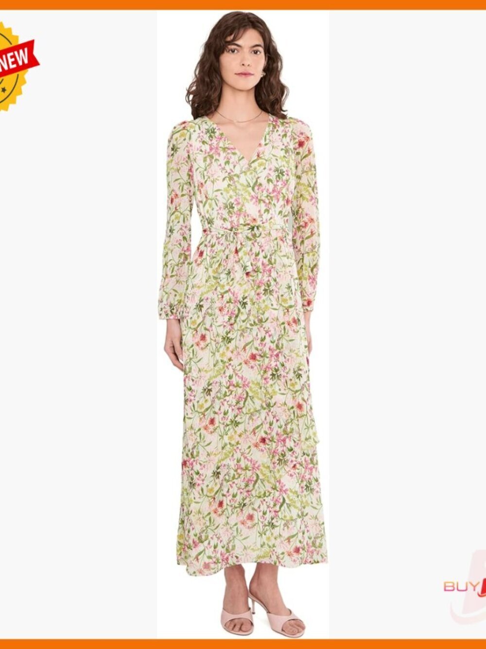 Wrap Front Maxi Dress with Bubble Sleeves and Tiered Bodice